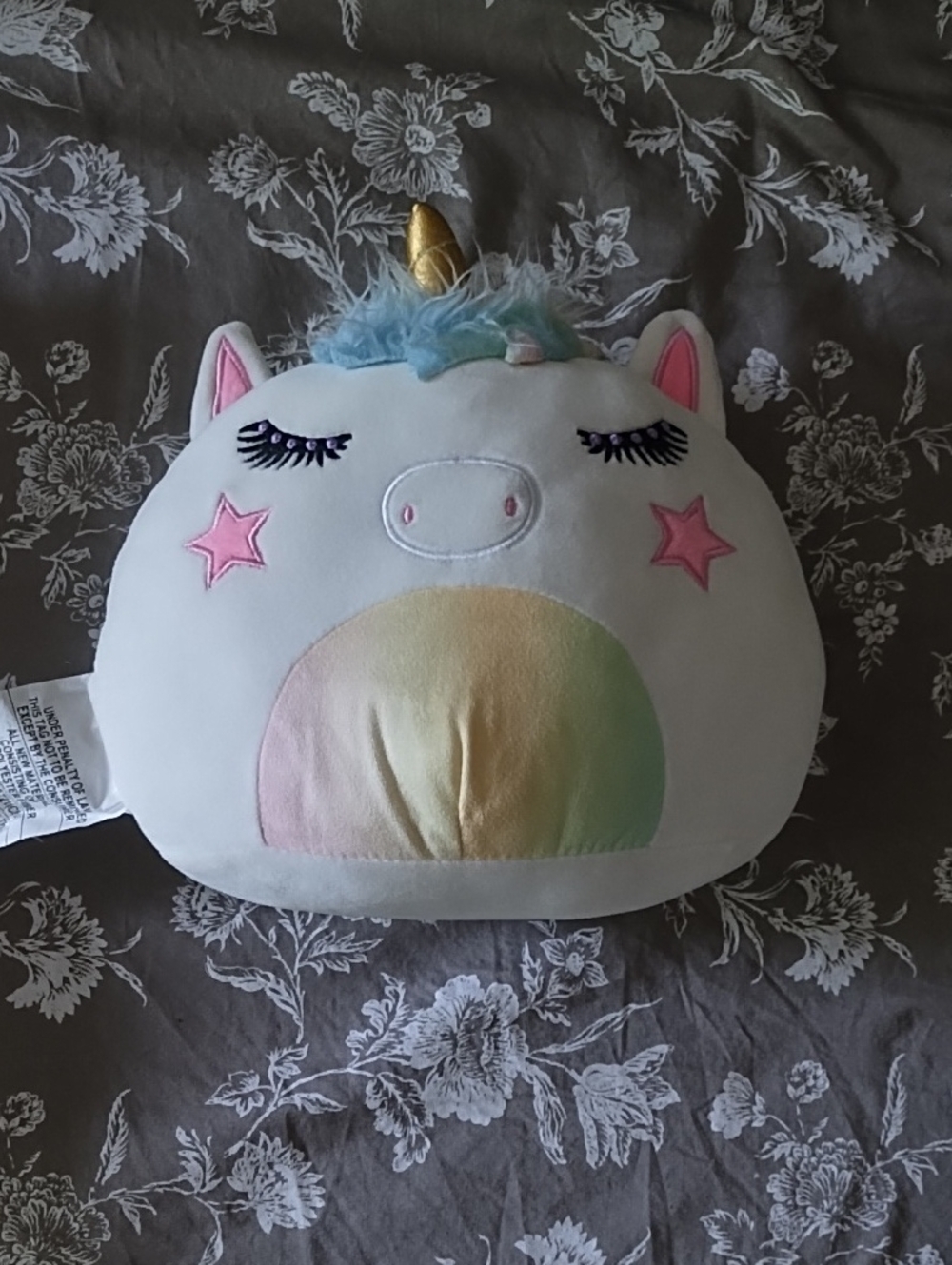 Plush White Unicorn Plushie with Rainbow Belly and Gold Horn